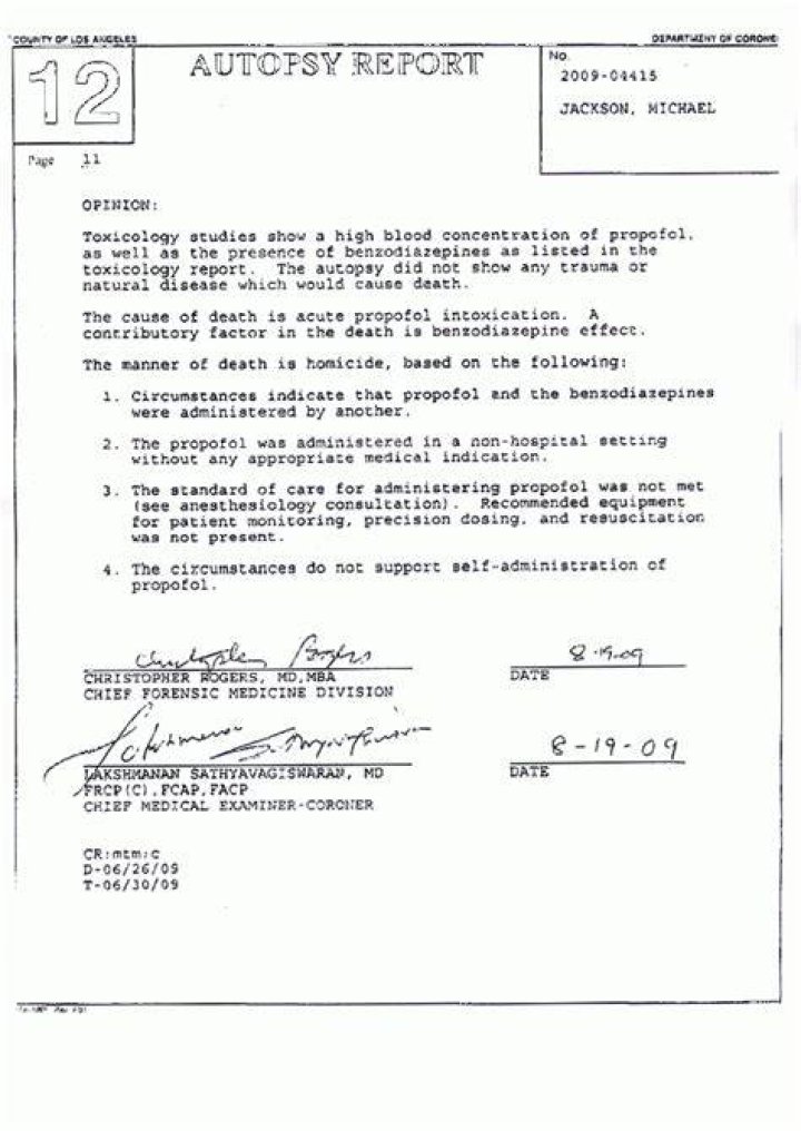 Michael Jackson Autopsy Report The Smoking Gun